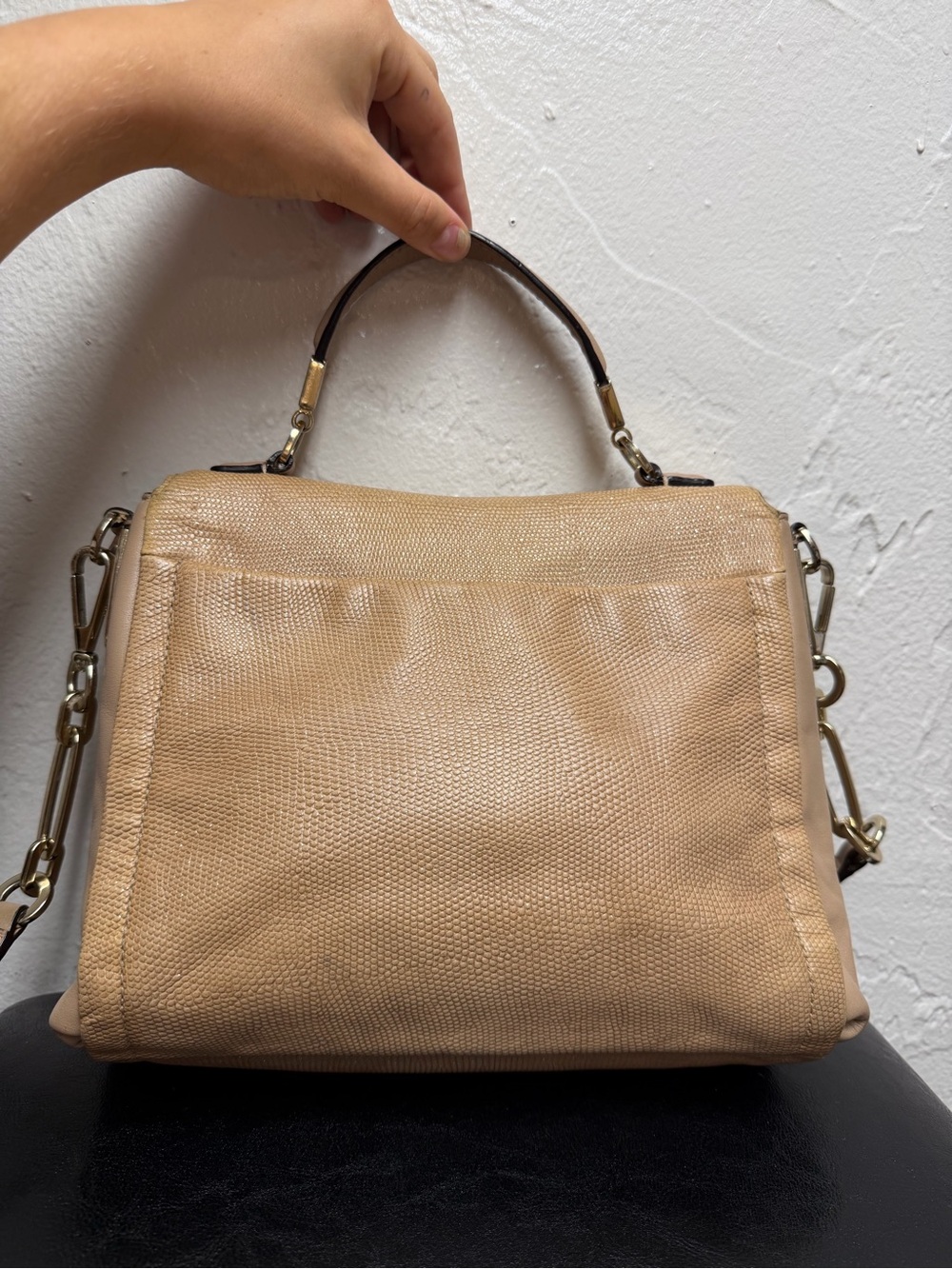 Beige Lizard-embossed Leather Coach Madison Sadie Flap Satchel - Picture 8 of 16
